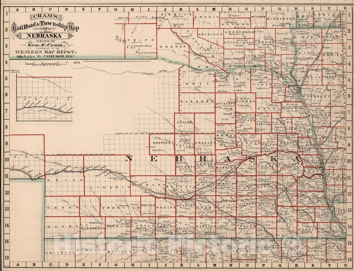 Historic Map : Nebraska., 1878, Vintage Wall Art