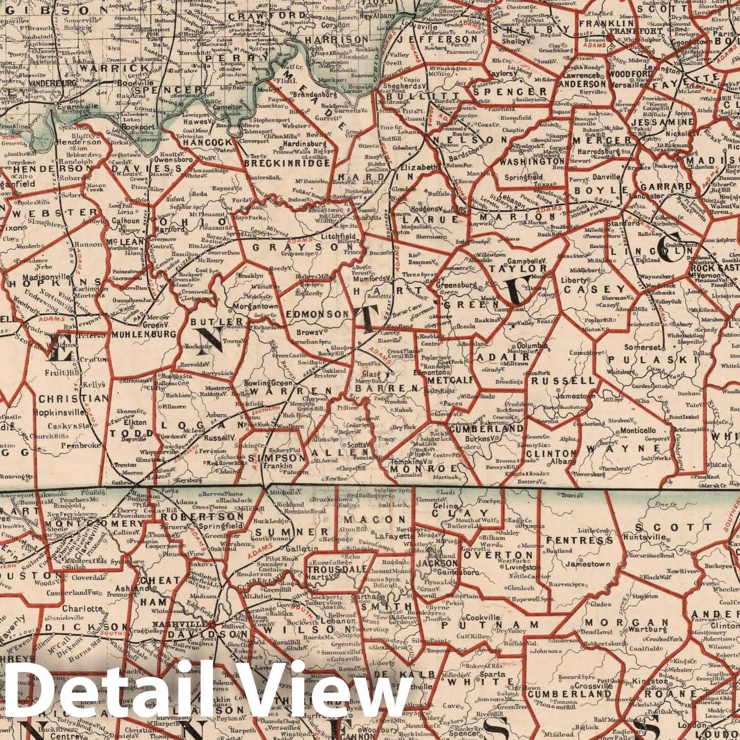 Kentucky and Tennessee - Railroad Map, 1878 - Cram's Standard American Atlas