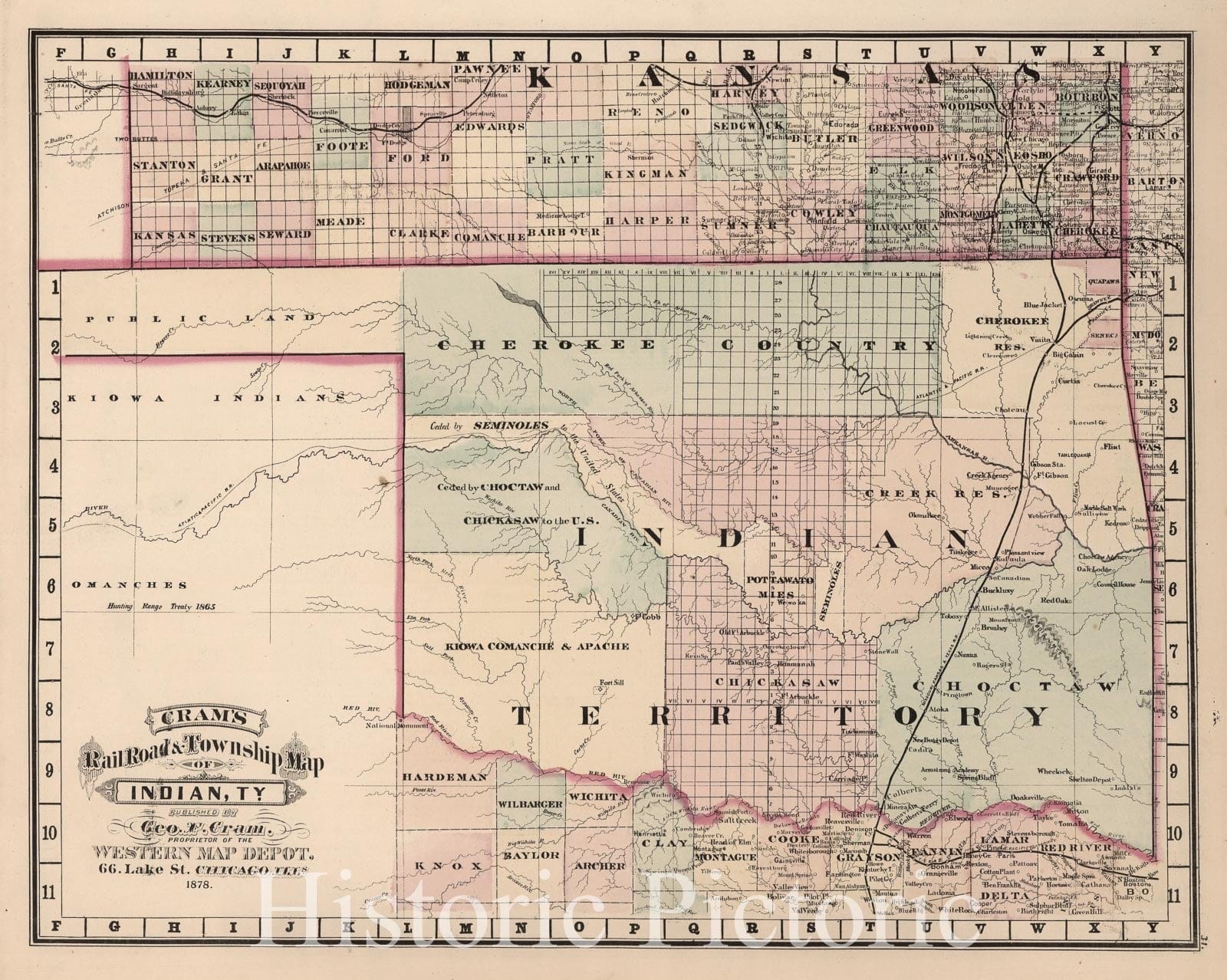 Historic Map : Indian Territory (Oklahoma)., 1878, Vintage Wall Art