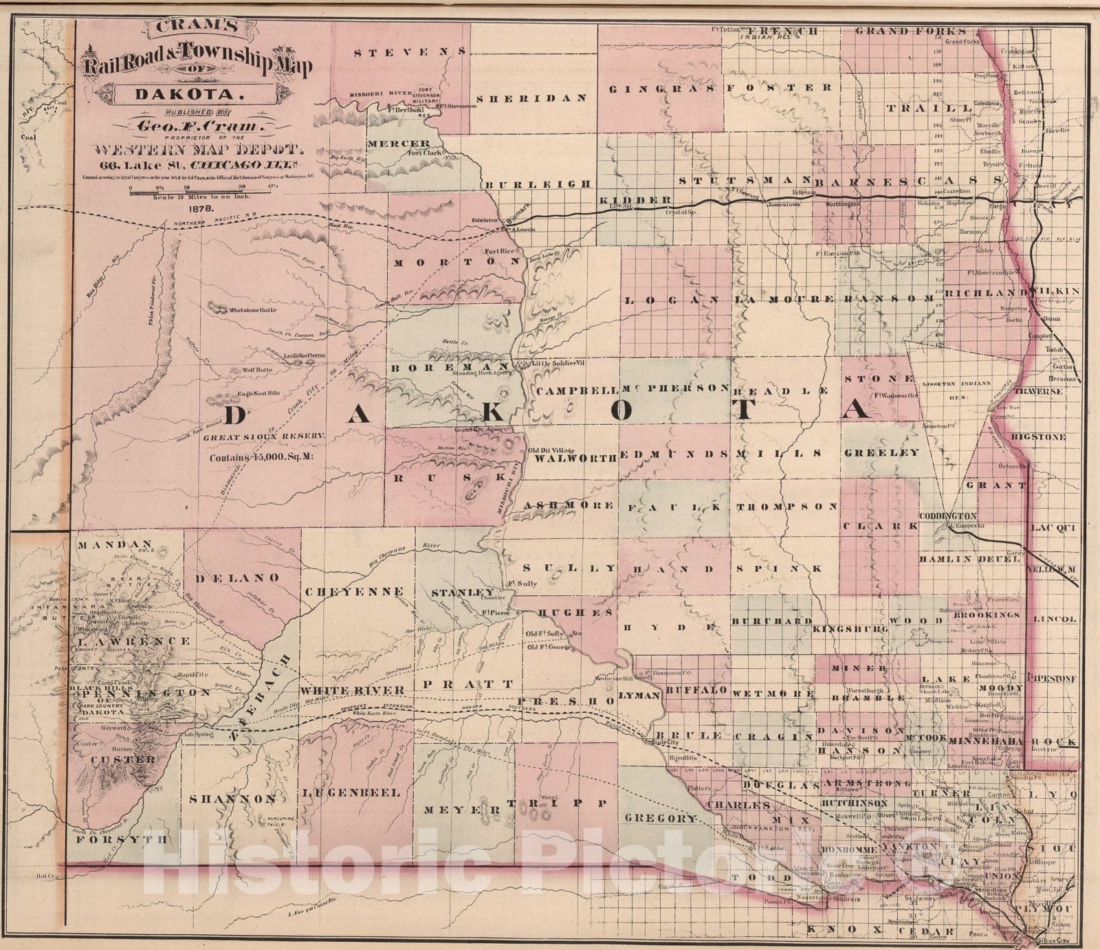 Historic Map : Dakota., 1878, Vintage Wall Art