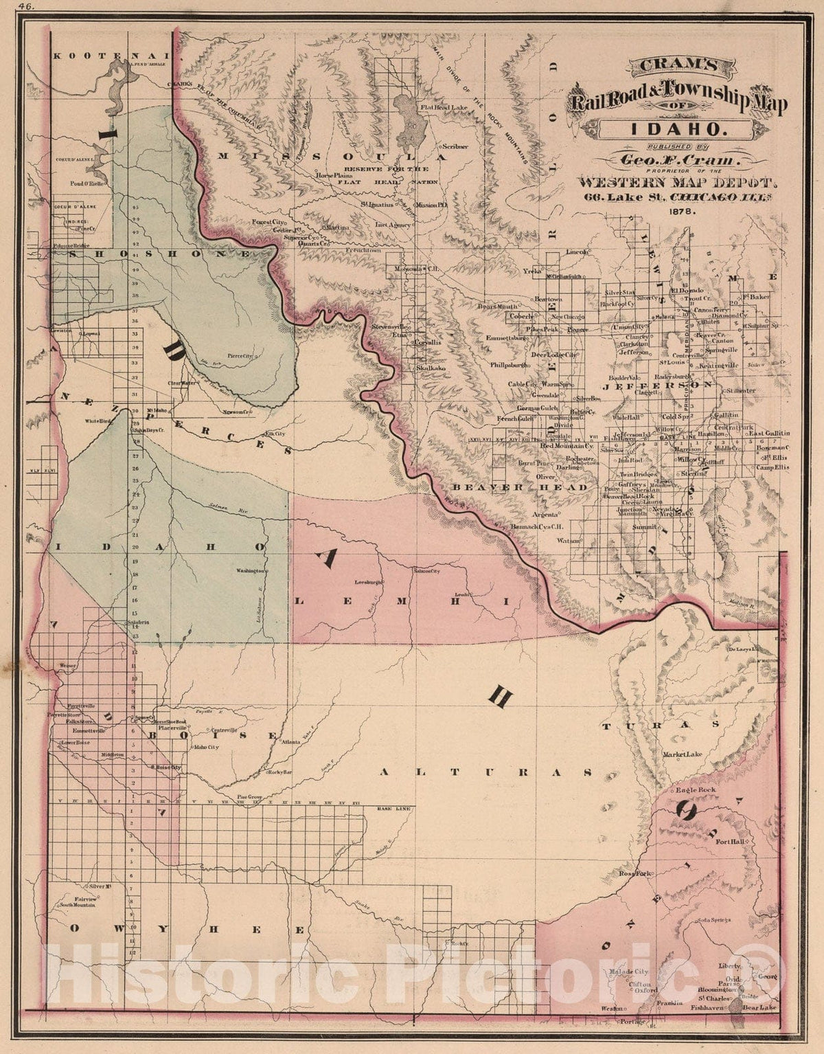 Historic Map : Idaho., 1878, Vintage Wall Art