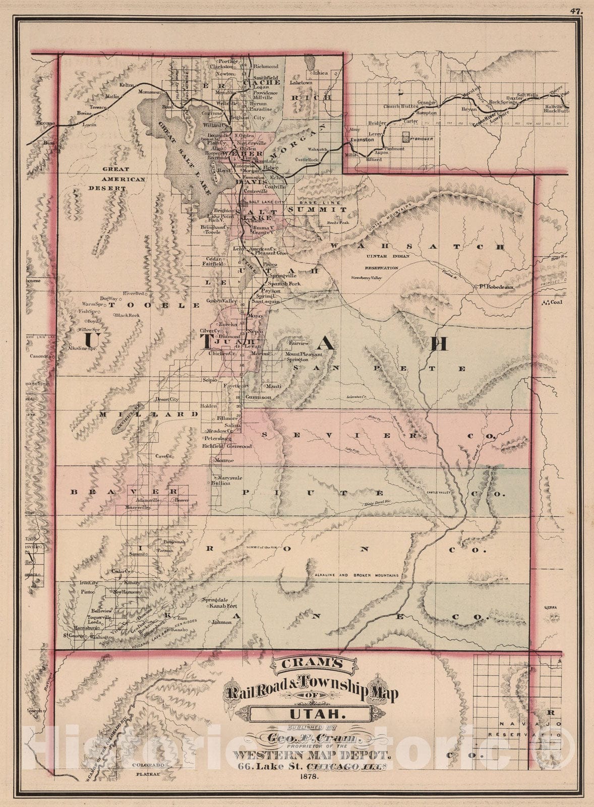 Historic Map : Utah., 1878, Vintage Wall Art