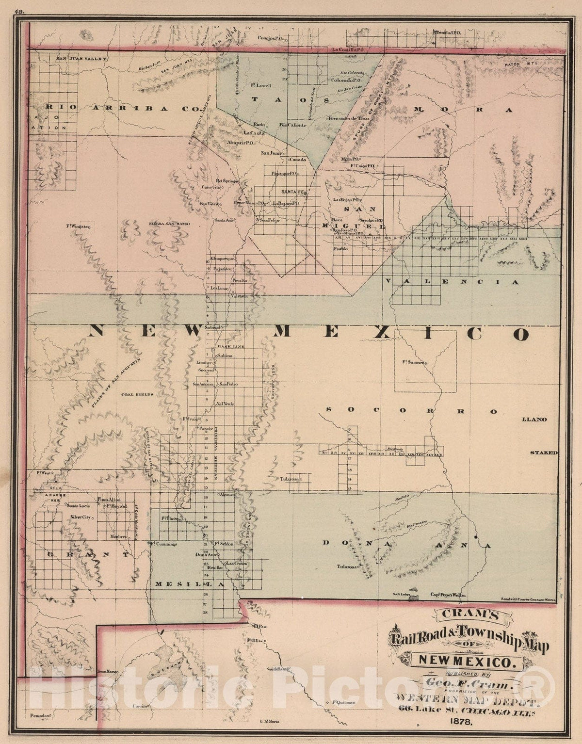Historic Map : New Mexico., 1878, Vintage Wall Art