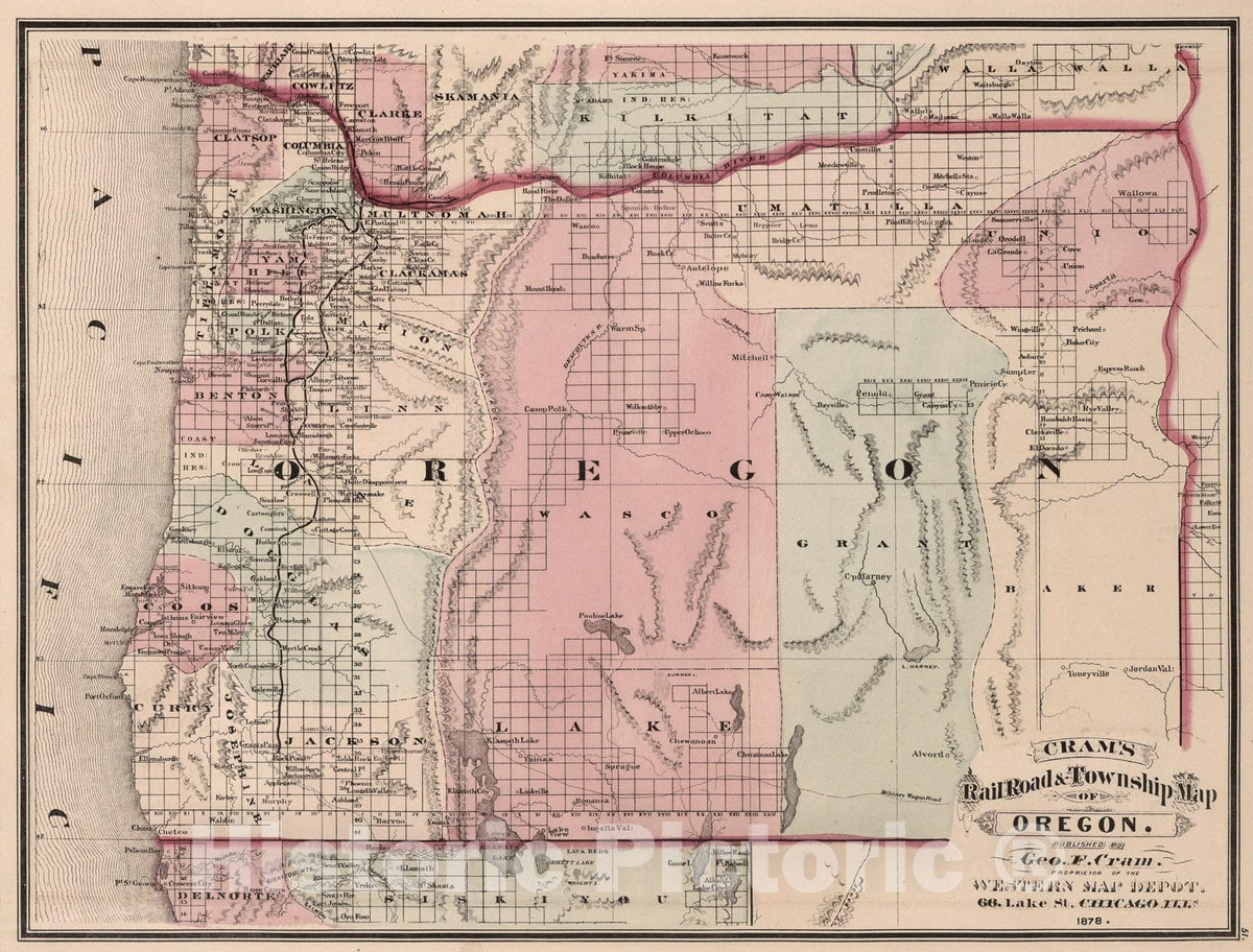 Historic Map : Oregon., 1878, Vintage Wall Art
