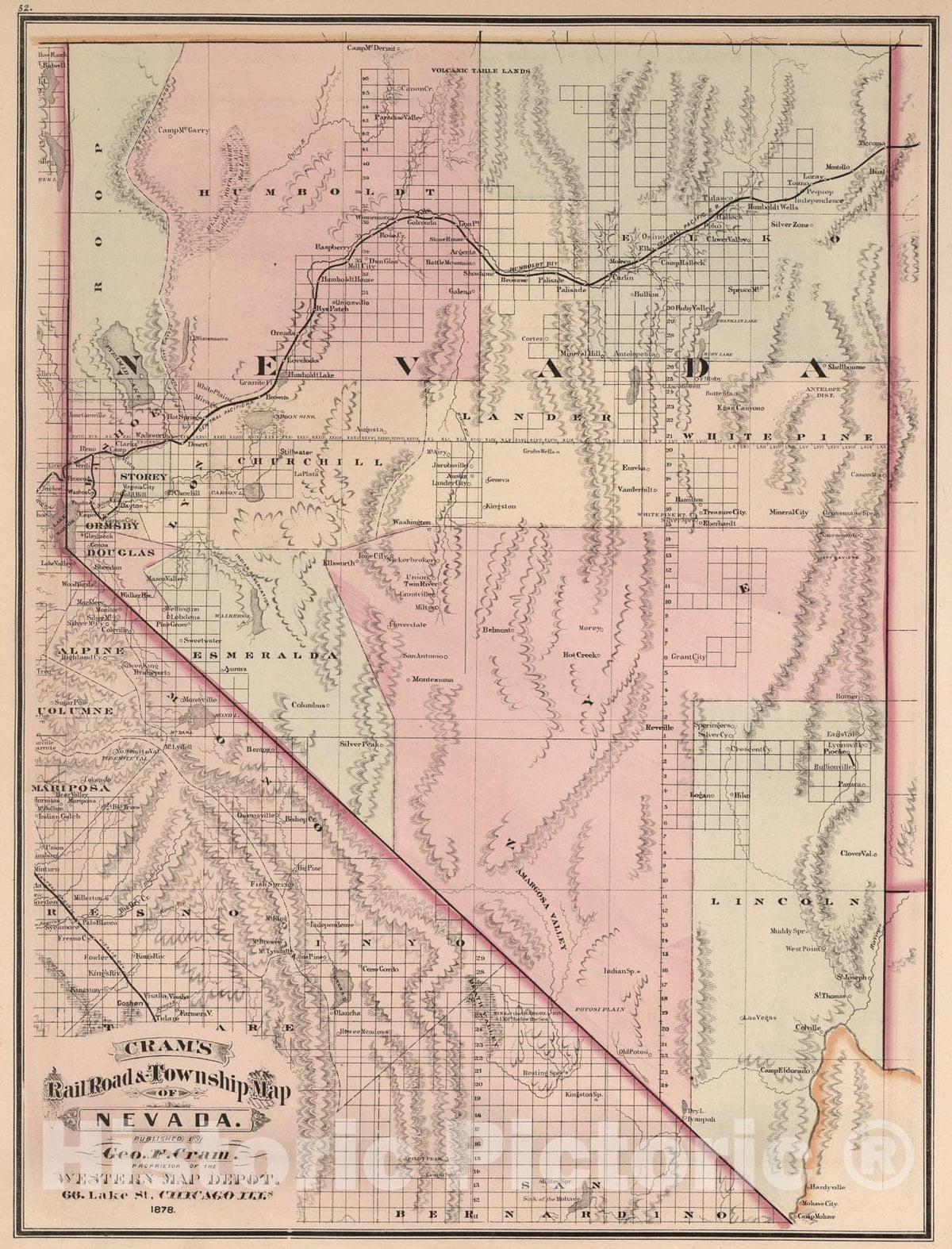 Historic Map : Nevada., 1878, Vintage Wall Art