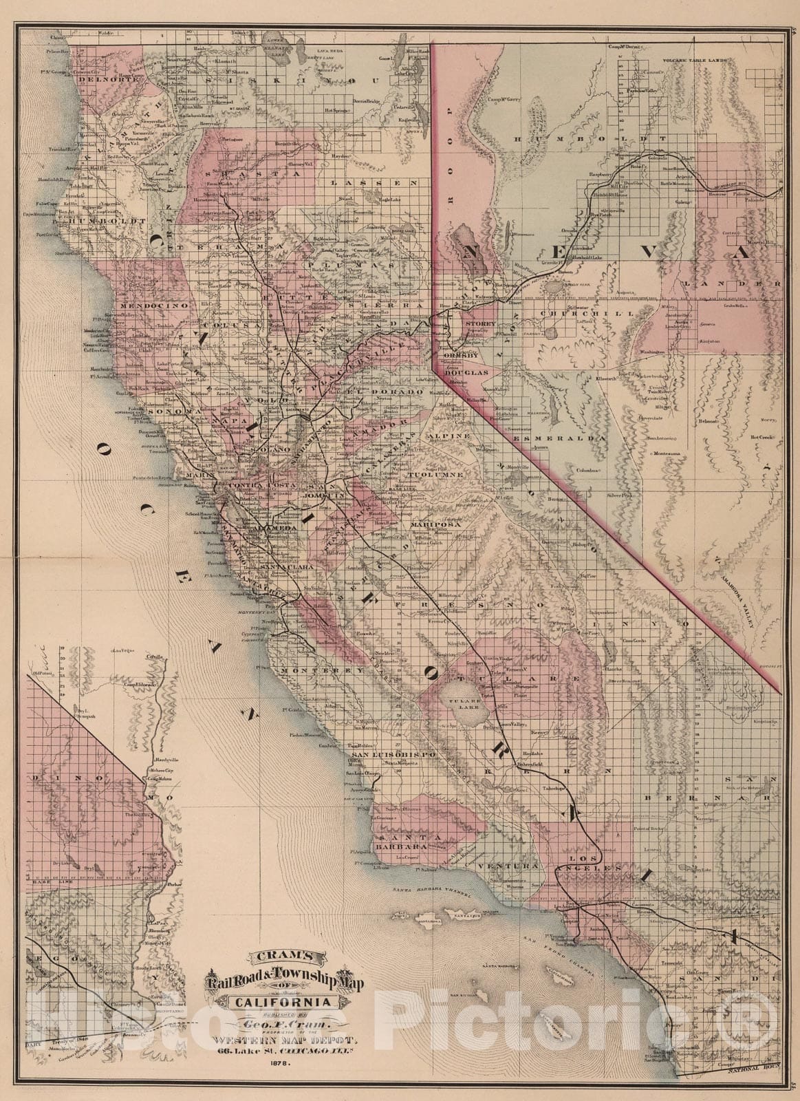 Historic Map : California., 1878, Vintage Wall Art