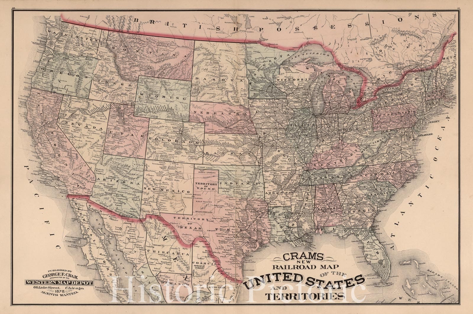 Historic Map : United States and Territories., 1878, Vintage Wall Art