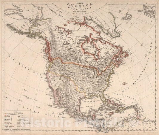 Historic Map : Nord-America und West=Indien, 1826, Vintage Wall Art