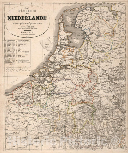 Historic Map : Das Konigreich der Niederlande, 1827, Vintage Wall Art