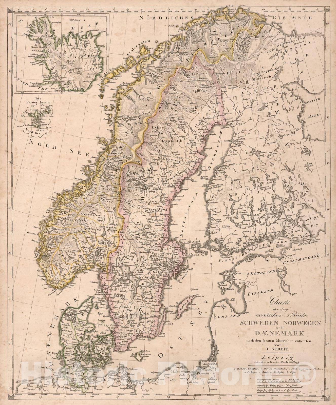 Historic Map : Charte der drey nordischen Reiche Schweden Norwegen und Daenemark, 1826, Vintage Wall Art