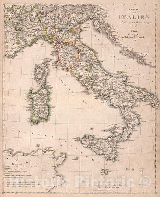 Historic Map : Charte von Italien, 1826, Vintage Wall Art