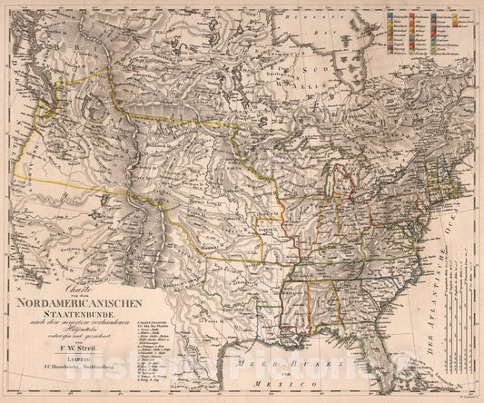 Historic Map : Charte von dem Nordamericanischen Sttatenbunde, 1827, Vintage Wall Art