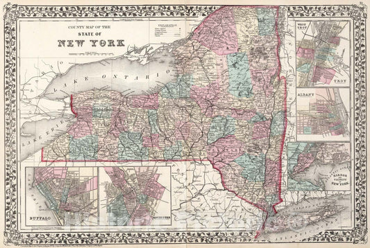 Historic Map : County map of the State of New York, 1877, Vintage Wall Art