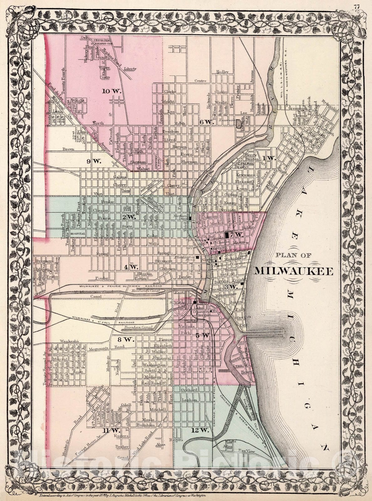 Historic Map : Plan of Milwaukee, 1877, Vintage Wall Art