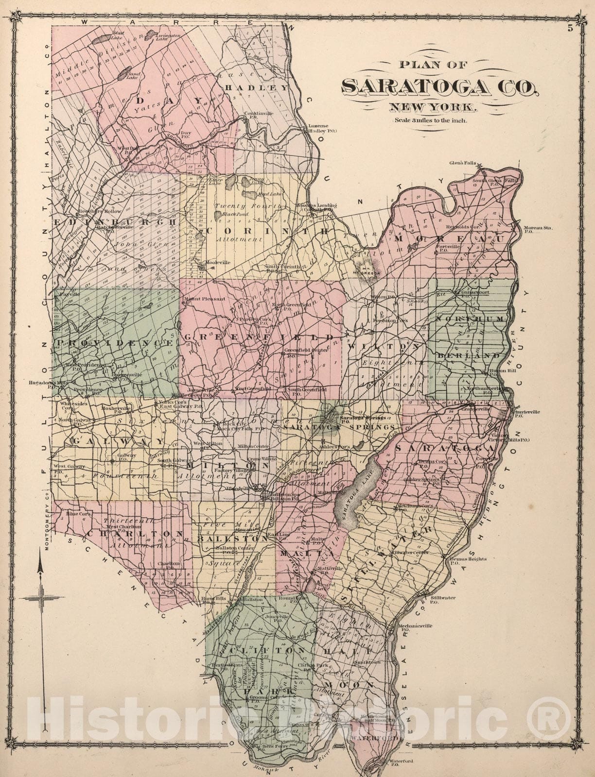 Historic Map : Saratoga County, New York., 1876, Vintage Wall Art