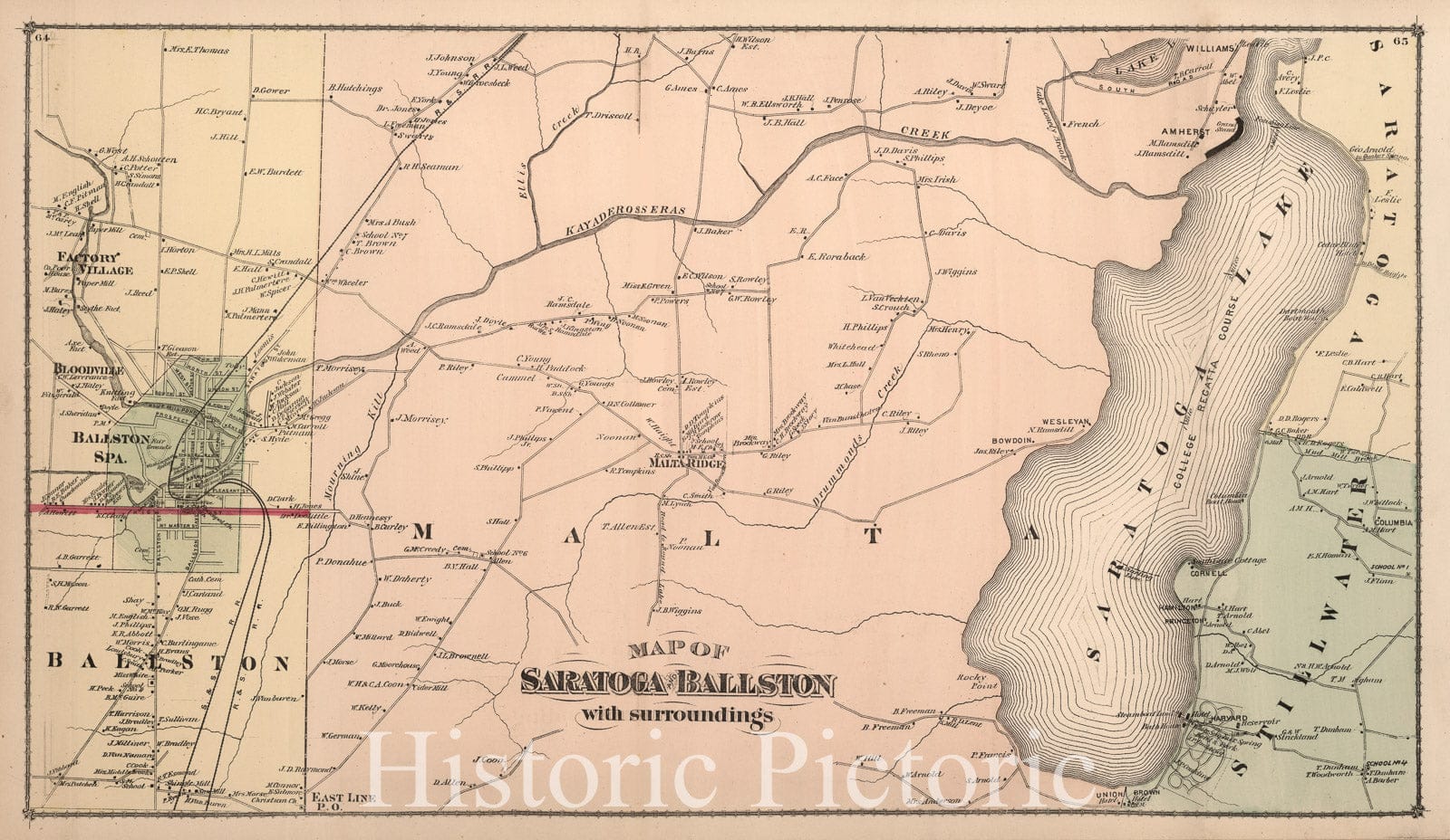 Saratoga and Ballston, New York - Property Map, 1876 - Historical Map Print