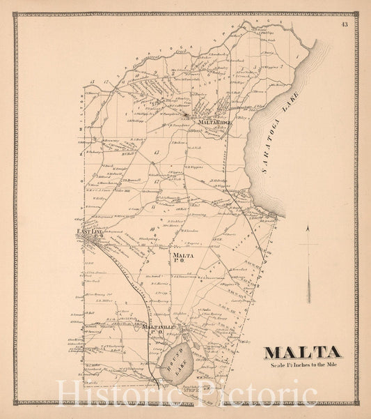 Malta Township - Property Map, 1866 - Saratoga County New York