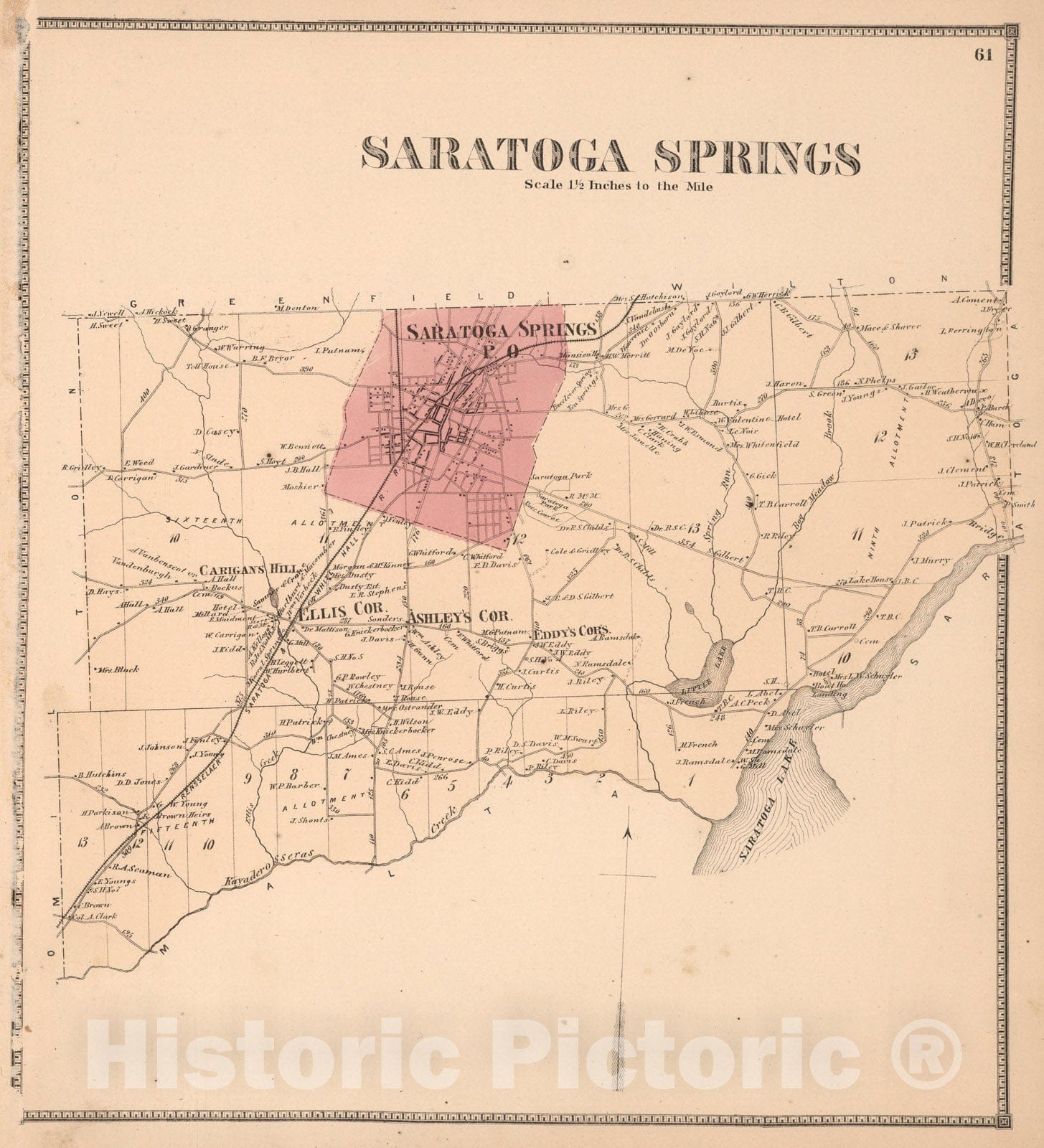 Historic Map : Saratoga Springs, Saratoga County, New York., 1866, Vintage Wall Art