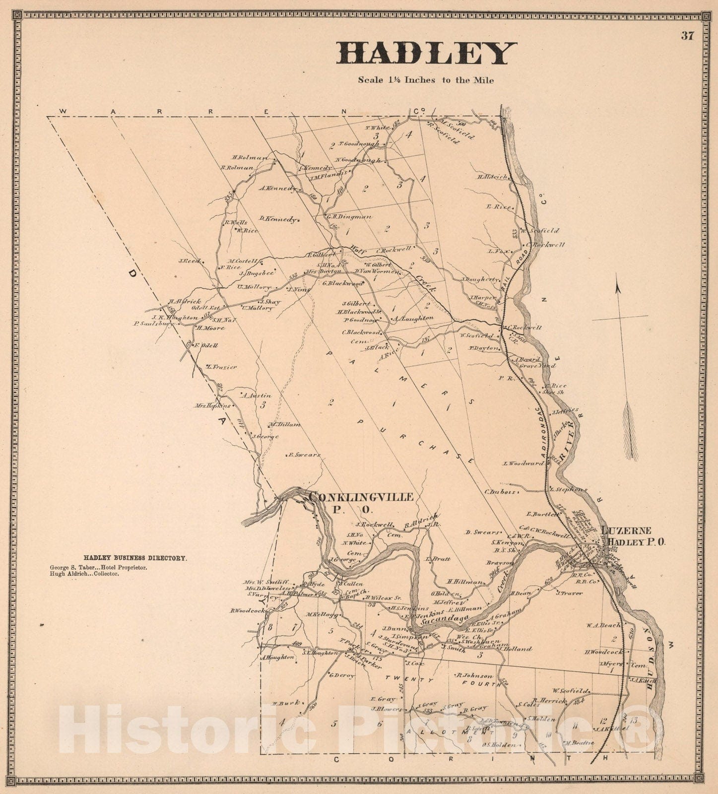 Historic Map : Hadley, Saratoga County, New York., 1866, Vintage Wall Art