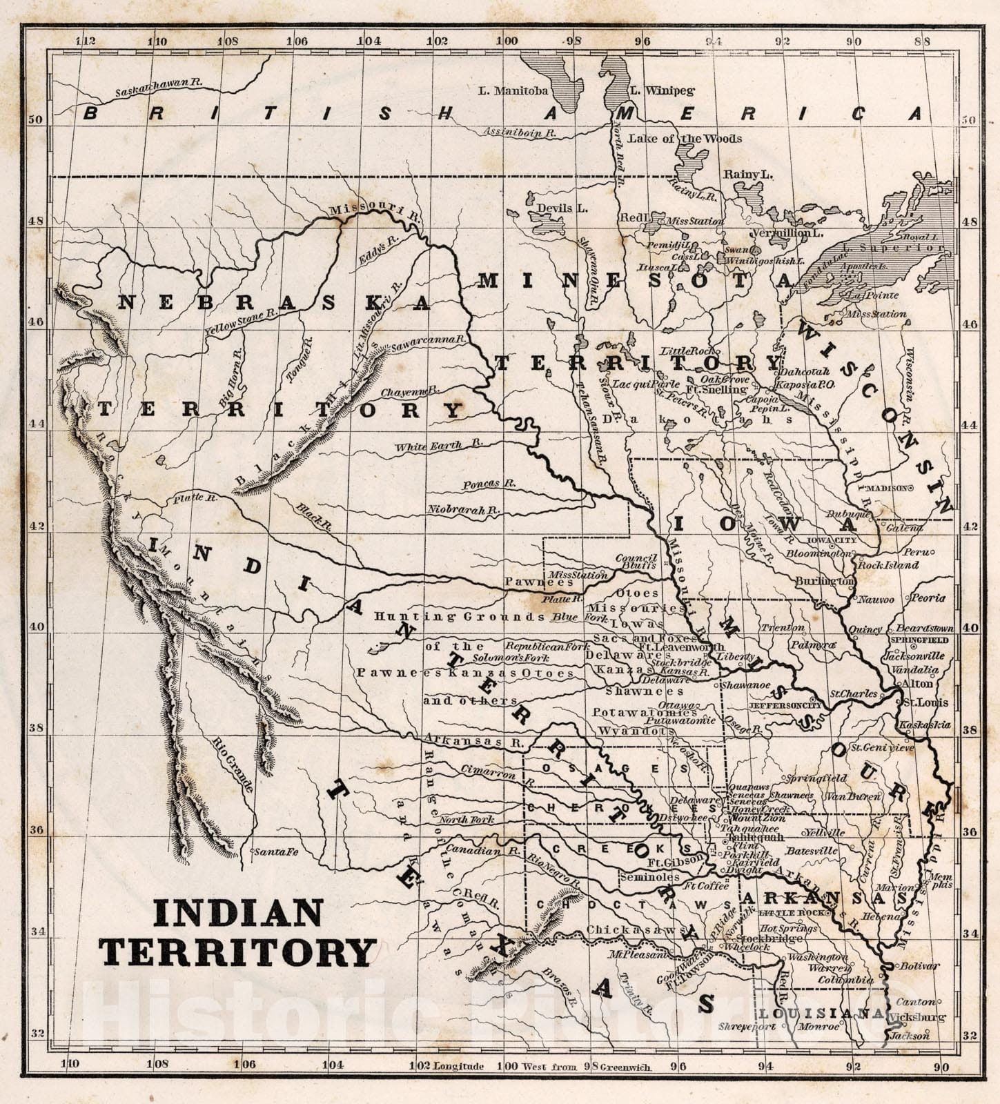 Historic Map : Indian territory, 1848, Vintage Wall Art