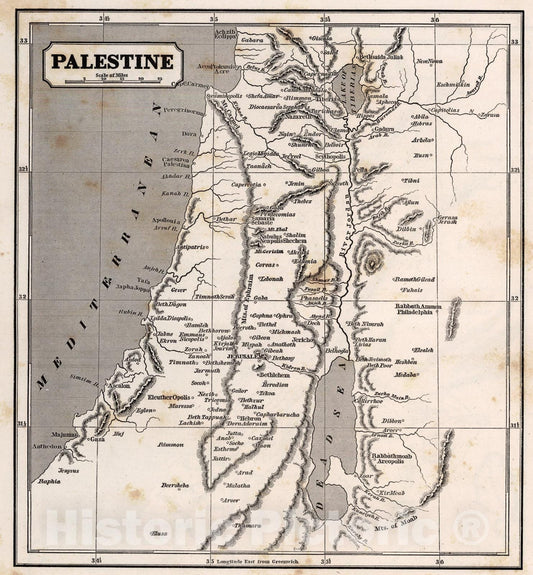 Historic Map : Palestine, 1848, Vintage Wall Art