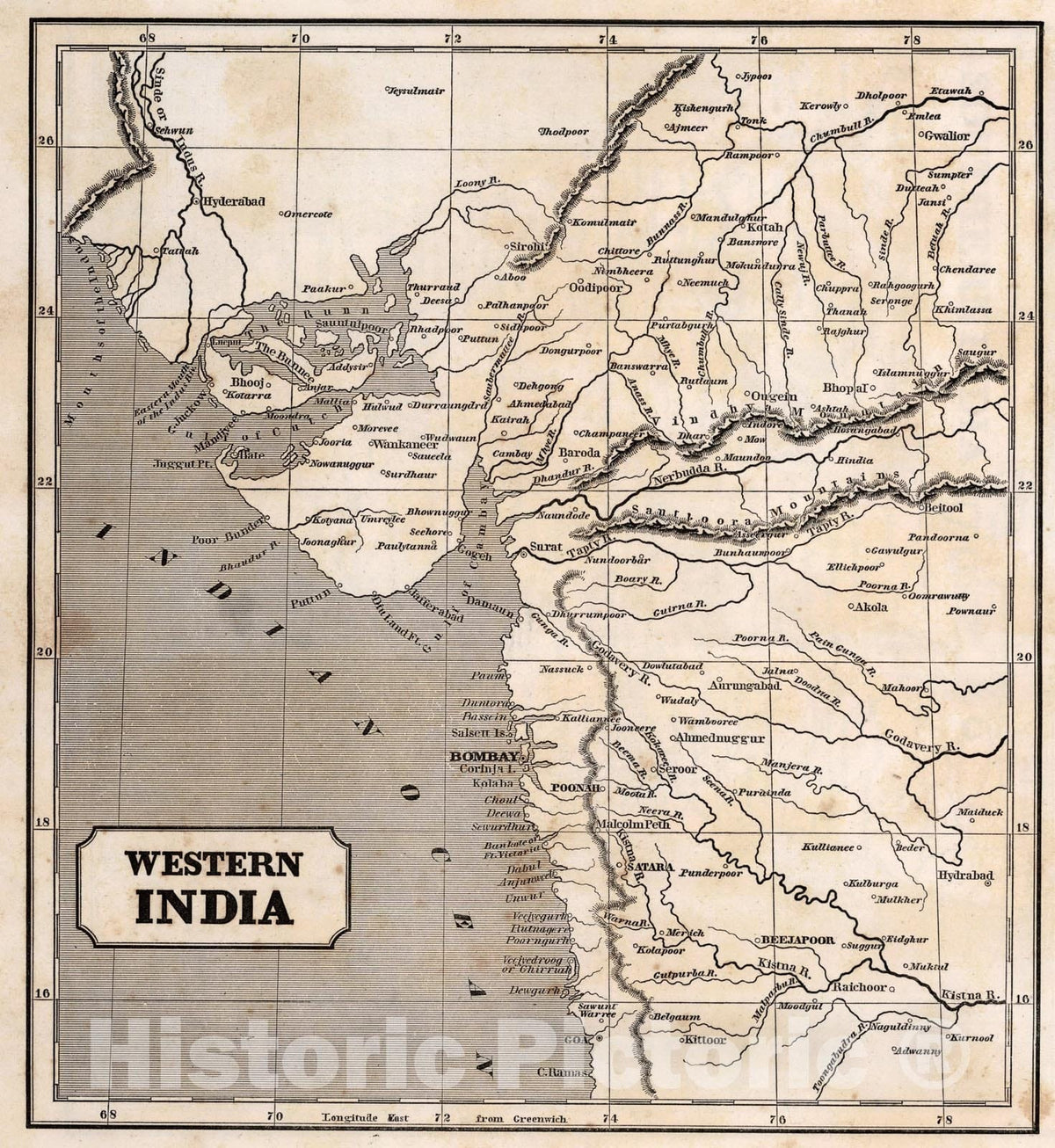 Historic Map : Western India, 1848, Vintage Wall Art