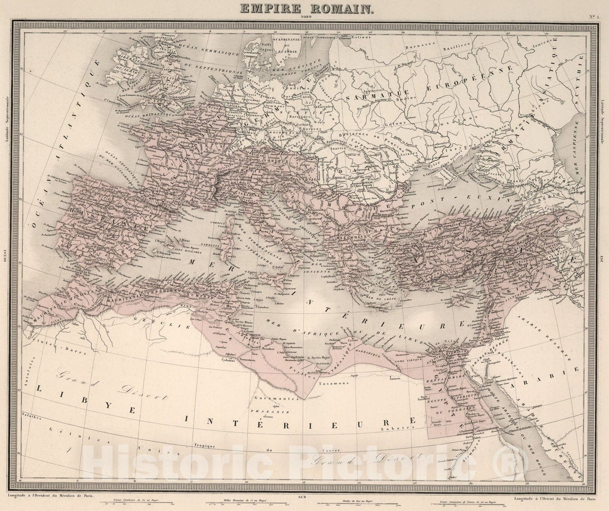Historic Map : Empire Romain., 1863, Vintage Wall Art