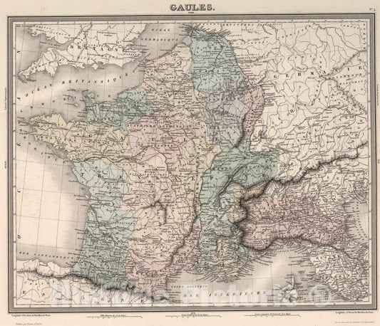 Historic Map : Gaules (France)., 1863, Vintage Wall Art