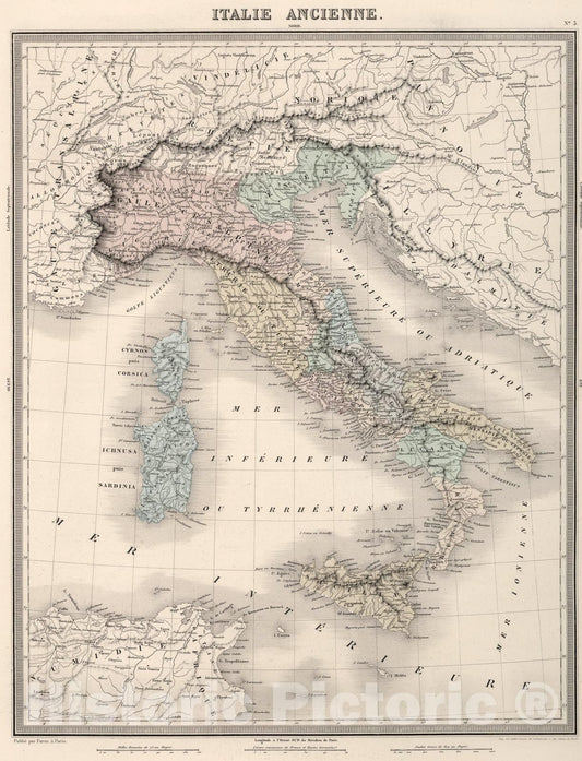 Historic Map : Italie Ancienne., 1863, Vintage Wall Art