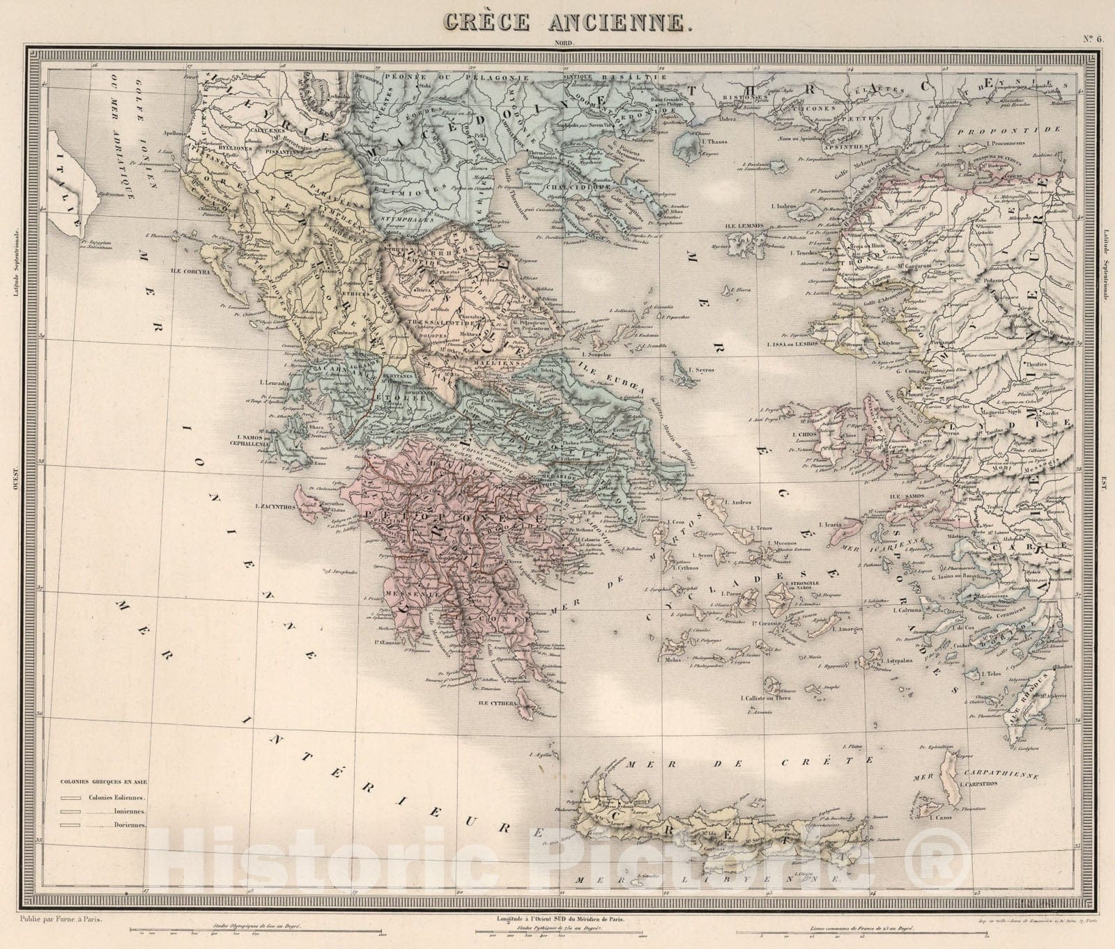 Historic Map : Grece Ancienne., 1863, Vintage Wall Art