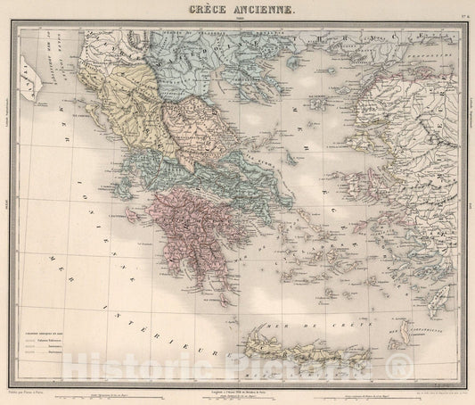 Historic Map : Grece Ancienne., 1863, Vintage Wall Art