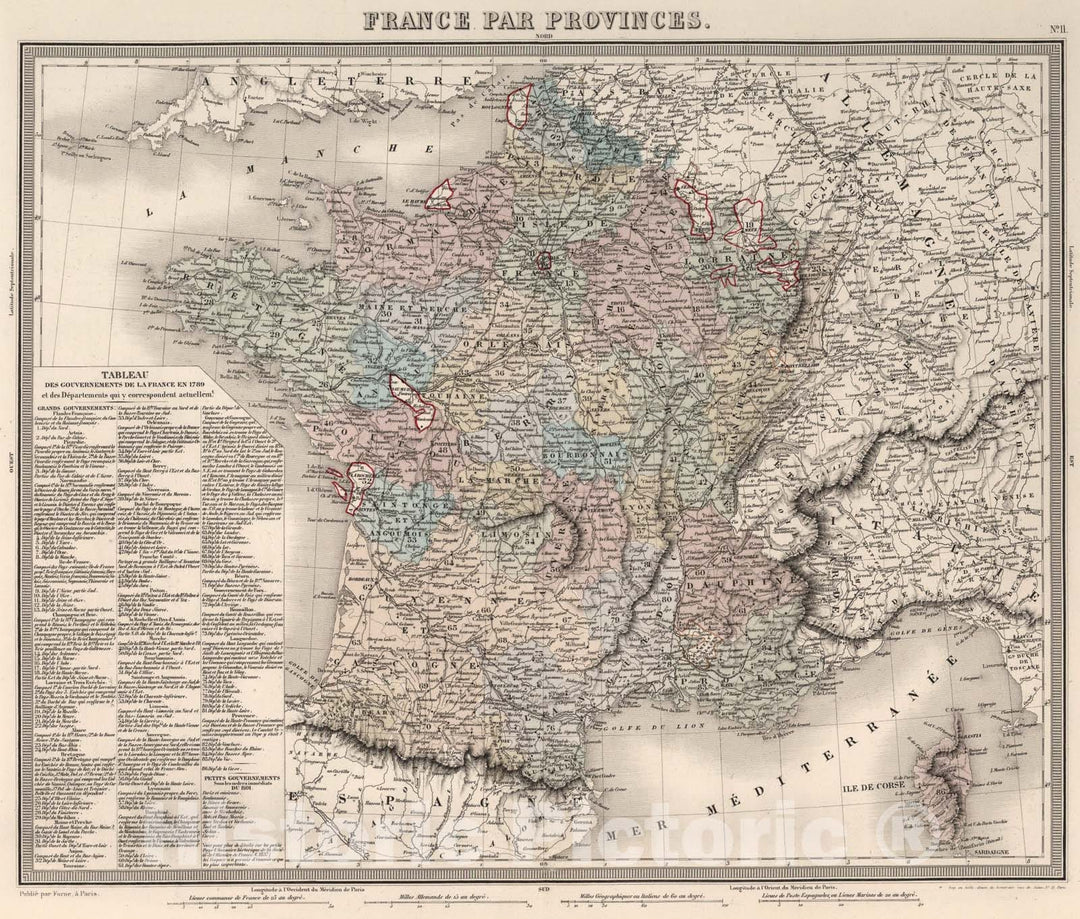 Historic Map : France par Provinces., 1863, Vintage Wall Art