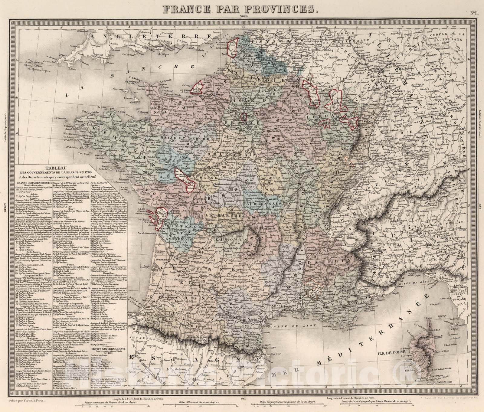Historic Map : France par Provinces., 1863, Vintage Wall Art