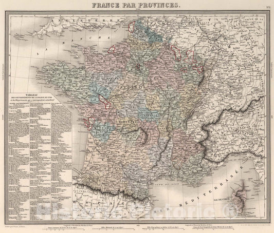 Historic Map : France par Provinces., 1863, Vintage Wall Art