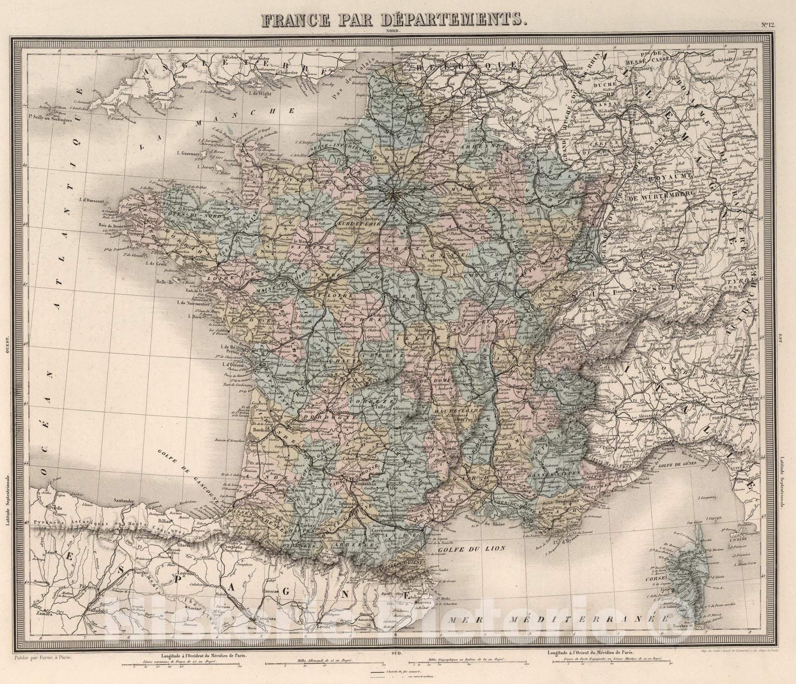 Historic Map : France par Departements., 1863, Vintage Wall Art