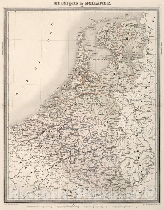 Historic Map : Belgique & Hollande., 1863, Vintage Wall Art