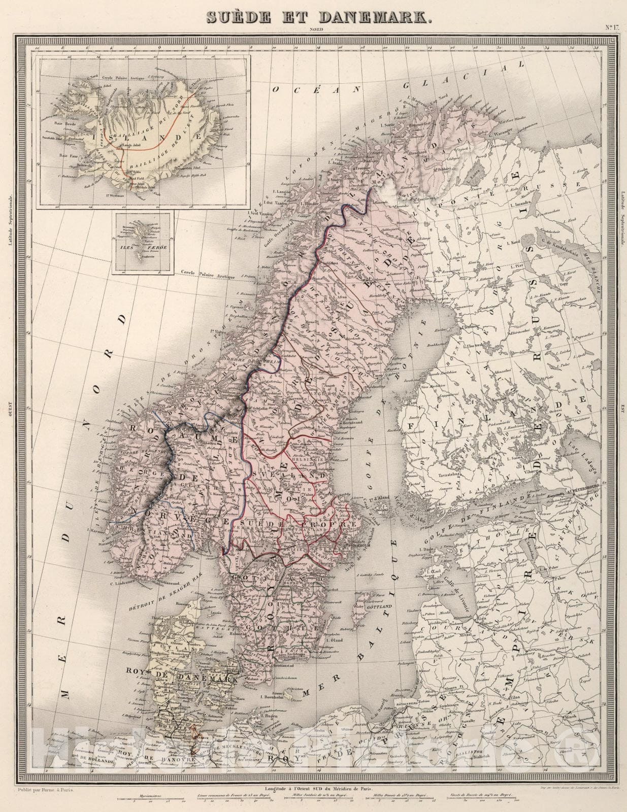 Historic Map : Suede et Danemark., 1863, Vintage Wall Art