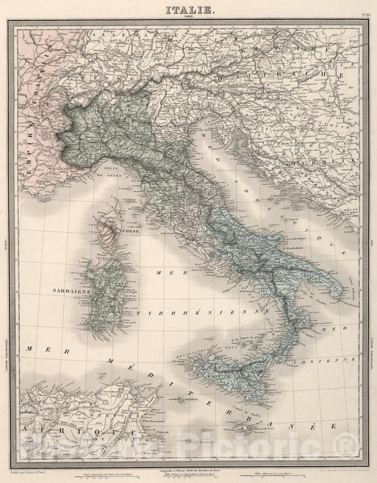 Historic Map : Italie., 1863, Vintage Wall Art