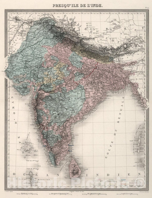 Historic Map : Prequ'ile de L'Inde., 1863, Vintage Wall Art