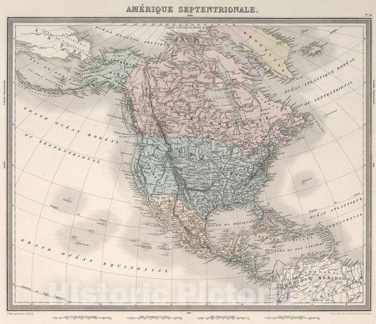 Historic Map : Amerique Septentrionale., 1863, Vintage Wall Art