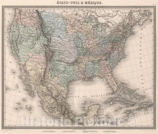 Historic Map : Etats-Unis & Mexique., 1863, Vintage Wall Art