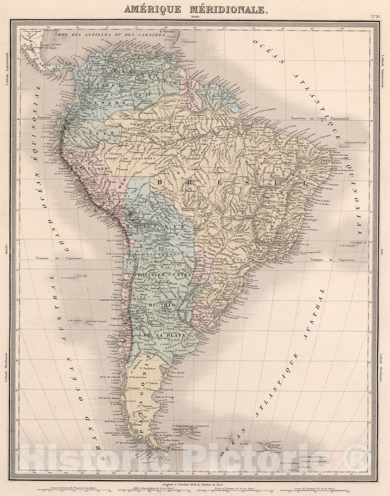 Historic Map : Amerique Meridionale., 1863, Vintage Wall Art