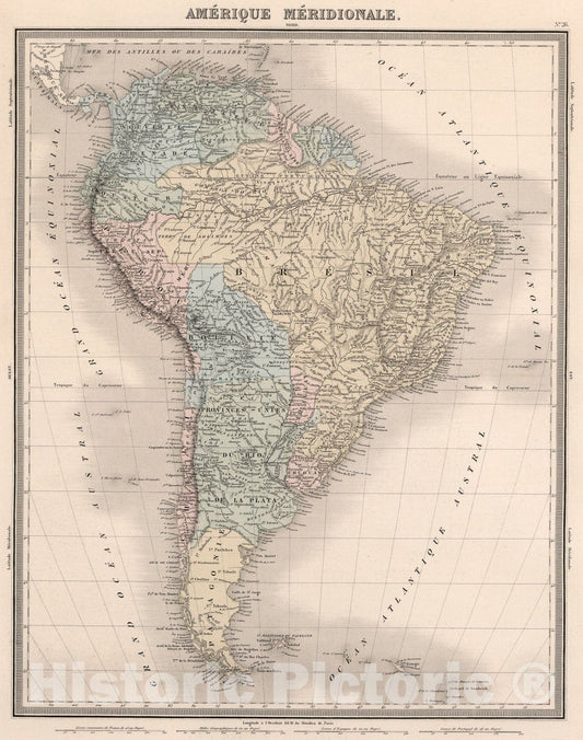 Historic Map : Amerique Meridionale., 1863, Vintage Wall Art