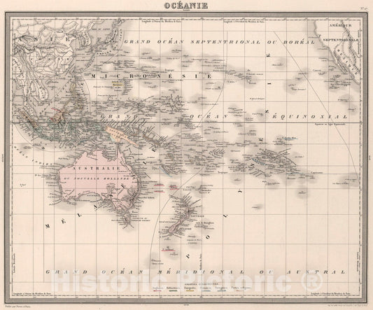 Historic Map : Oceanie., 1863, Vintage Wall Art