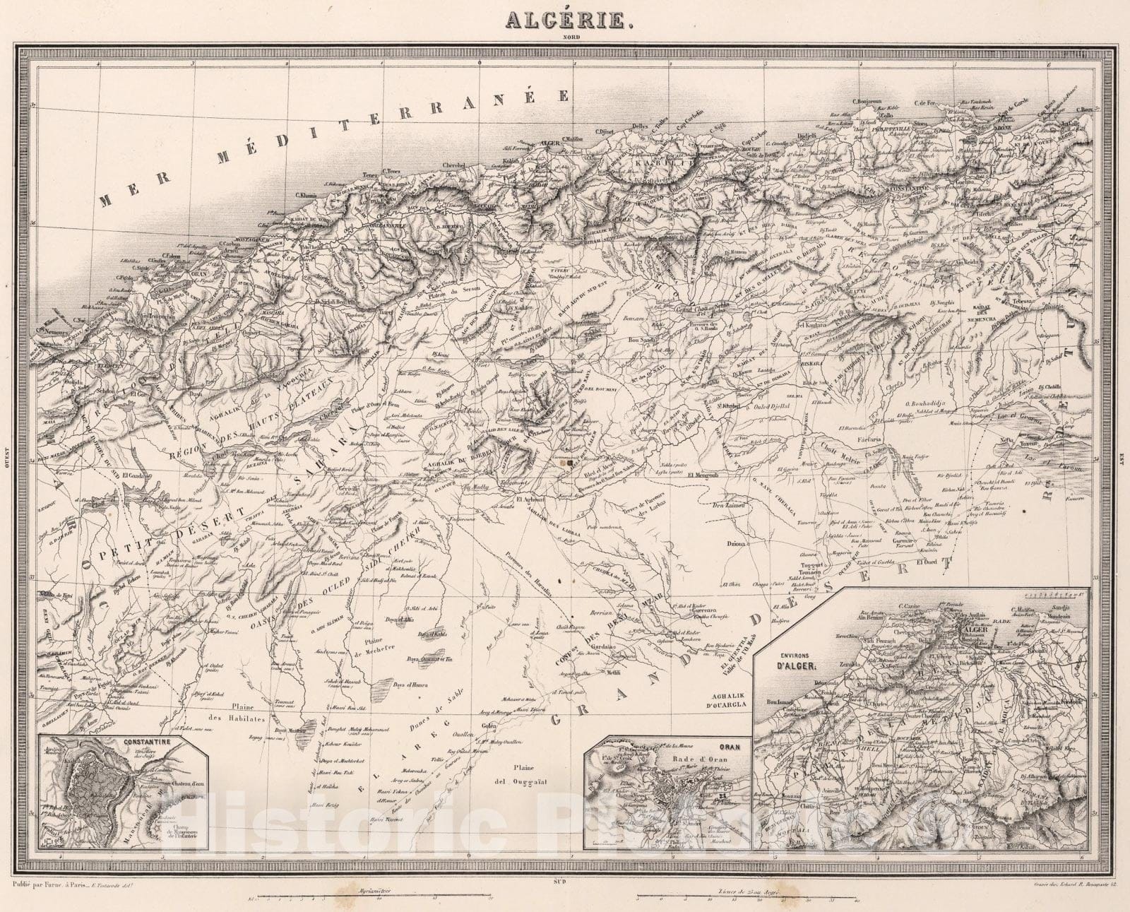 Historic Map : Algerie., 1863, Vintage Wall Art