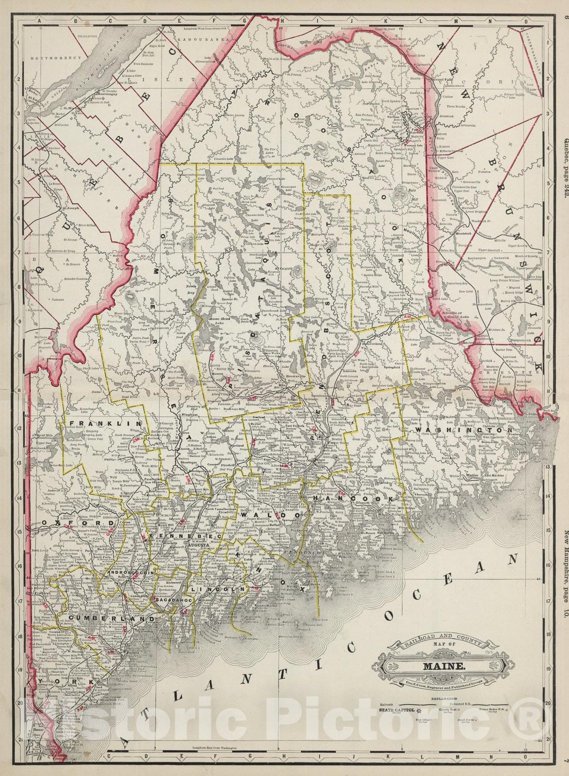 Historic Map : Maine., 1889, Vintage Wall Art
