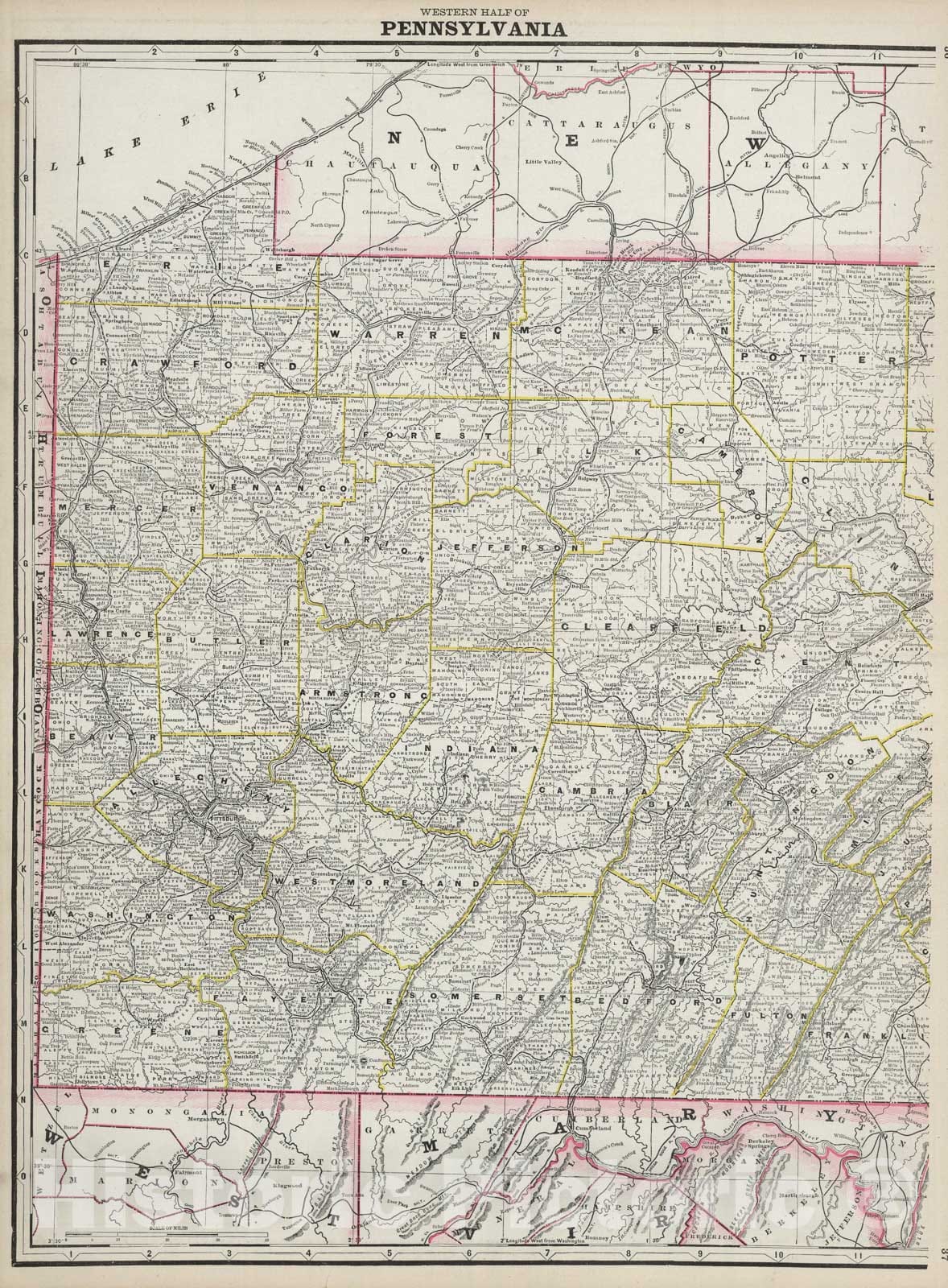 Historic Map : Pennsylvania (western portion)., 1889, Vintage Wall Art