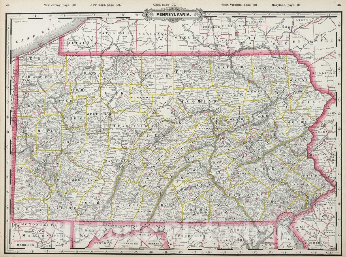 Historic Map : Pennsylvania., 1889, Vintage Wall Art