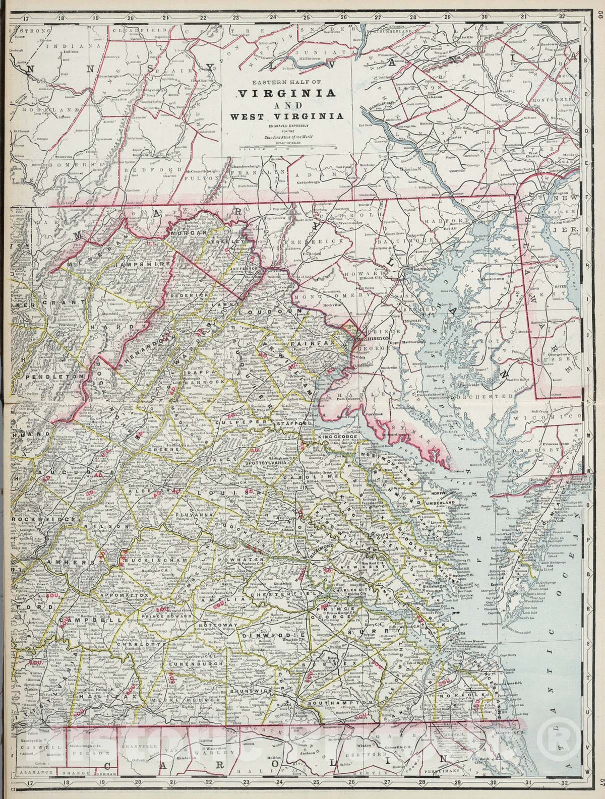 Historic Map : Virginia and West Virginia (eastern portion)., 1889, Vintage Wall Art
