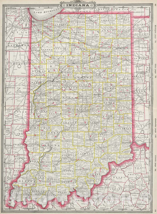 Historic Map : Indiana., 1889, Vintage Wall Art